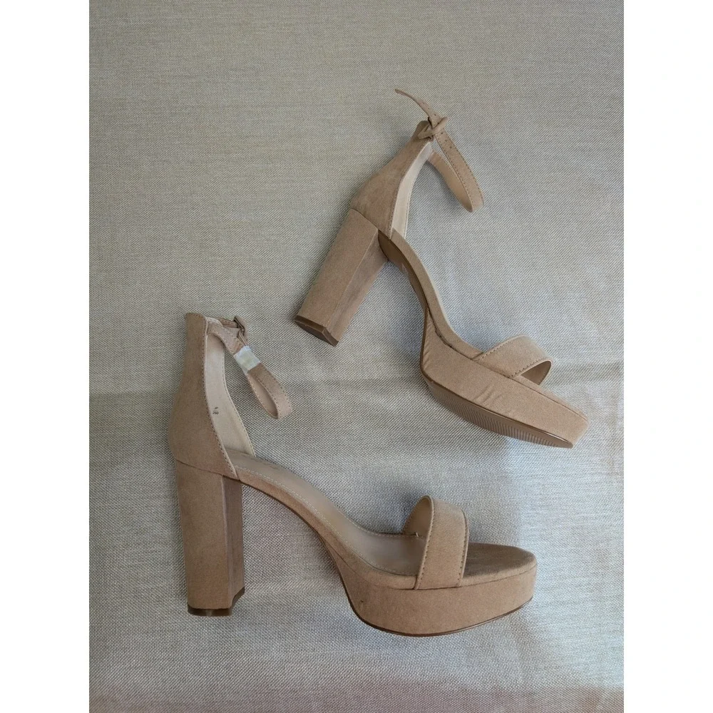 Ankis Platform Sandals Womens Size 9 Nude Tan New Block Heel Ankle Strap Suede